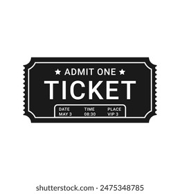 Ticket icon. Pass admit one for visitor or client isolated on white background