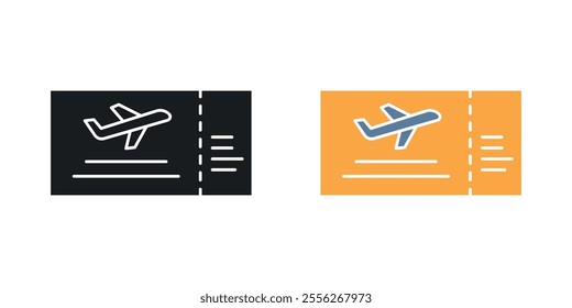 Ticket icon set in black and colored versions.