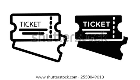 Ticket Icon set in black filled and line.