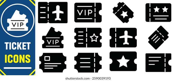 Ticket icon set. ticket cinema movie theater film vector icon.  Ticket admit icon set. Movie ticket stub sign. 