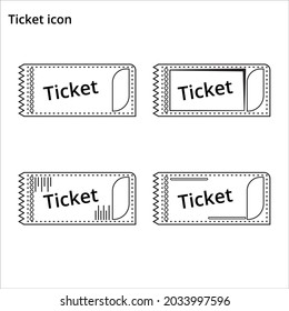 Ticket icon set - cinema, show, film, admission, theater, label, movie, coupon