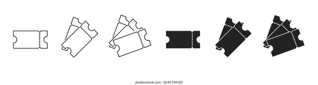 Ticket icon set. Concert, cinema ticket, lottery coupon. Vector illustration