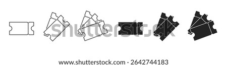 Ticket icon set. Concert, cinema ticket, lottery coupon. Vector illustration