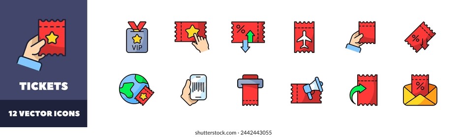 Ticket icon set. Flat style. Vector icons