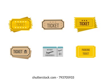 Ticket icon set. Flat set of ticket vector icons for web design isolated on white background