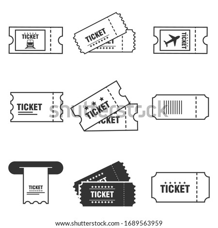 Ticket icon set isolated on white background. Vector illustration.