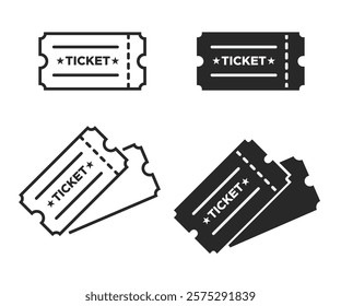 Ticket icon set. Line art design. Fully editable vector stroke stock illustration