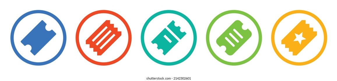 Ticket icon set. Movie ticket stub or theater admission icon vector illustration.