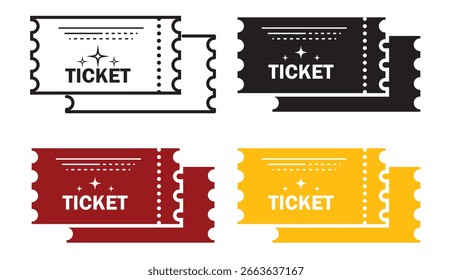 Conjunto de iconos de ticket en estilo de contorno y relleno