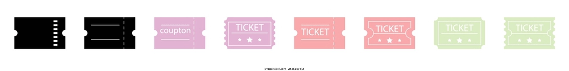 Ticket Icon Set – Stacked Ticket Collection Voucher Symbols