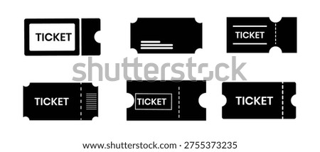 Ticket icon set. Tickets or Coupons symbol. Cinema, theatre, concert or event pass symbol. vector illustration pack for apps and designs 