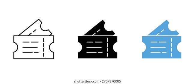 Vector del sistema del icono del boleto en el fondo blanco. entrada, Cupón, símbolo del voucher.