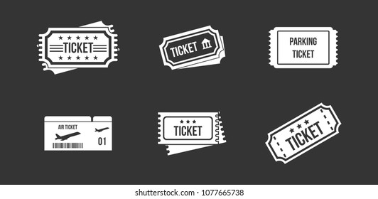 Ticket icon set vector white isolated on grey background 