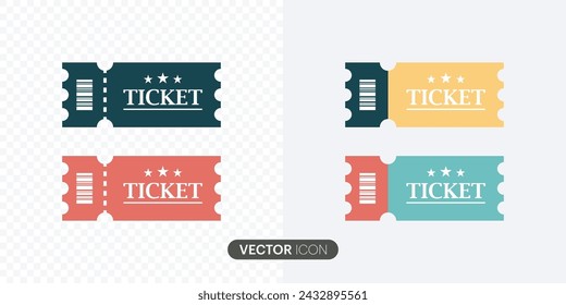 Ticket icon set.Event ticket simple icon set. Cinema or movie ticket in flat style.colour event ticket icon graphic and web design.Vector illustration