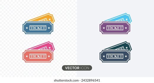 Ticket icon set.Event ticket simple icon set. Cinema or movie ticket in flat style. color event ticket icon graphic and web design.Vector illustration