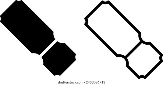 ticket icon, sign, or symbol in glyph and line style isolated on transparent background. Vector illustration