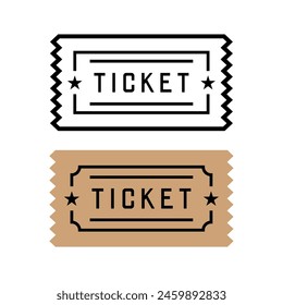 Ticket icon. Symbol of payment or cash register, sports match or cinema. Document for travel on public transport. Attribute of a cinema, theater or concert.