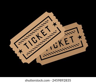 Ticket icon. Symbol of payment or cash register, sports match or cinema. Document for travel on public transport. Attribute of a cinema, theater or concert.