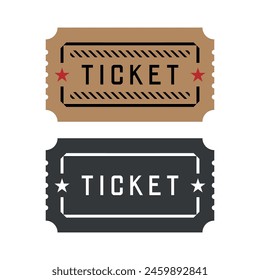 Ticket icon. Symbol of payment or cash register, sports match or cinema. Document for travel on public transport. Attribute of a cinema, theater or concert.