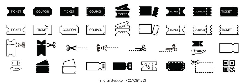 Ticket icon vector and coupon set