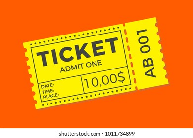 Ticket Icon Vector Illustration In The Flat Style. Ticket Stub Isolated On A Background. Retro Cinema Or Movie Tickets.