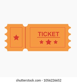 Ticket icon vector illustration in the flat style. Ticket stub isolated on a background. Retro cinema or movie tickets.