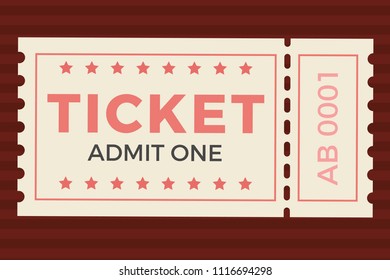 Ticket icon vector illustration in the flat style. Ticket stub isolated on a background. Retro cinema or movie tickets.
