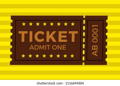 Ticket icon vector illustration in the flat style. Ticket stub isolated on a background. Retro cinema or movie tickets.