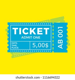 Ticket icon vector illustration in the flat style. Ticket stub isolated on a background. Retro cinema or movie tickets.
