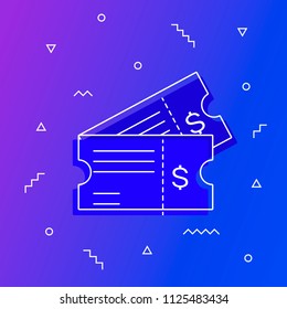 Ticket icon vector illustration in the flat style isolated on a modern gradient background.