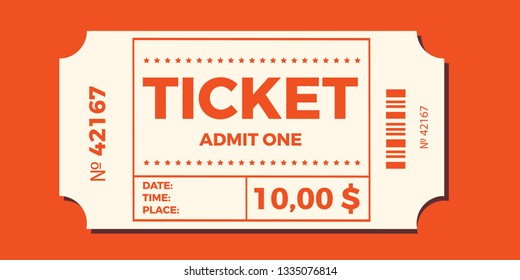 Ticket icon vector illustration in the flat style. Ticket stub isolated on a background. Retro cinema or movie tickets.
