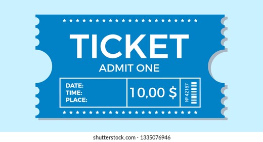 Ticket icon vector illustration in the flat style. Ticket stub isolated on a background. Retro cinema or movie tickets.