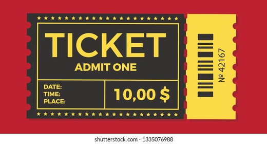 Ticket icon vector illustration in the flat style. Ticket stub isolated on a background. Retro cinema or movie tickets.