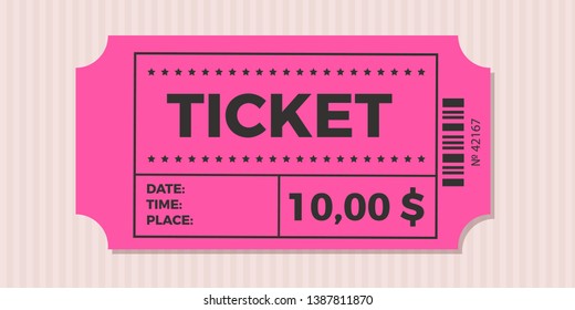 Ticket icon vector illustration in the flat style. Ticket stub isolated on a background. Retro cinema or movie tickets.