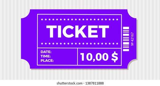 Ticket icon vector illustration in the flat style. Ticket stub isolated on a background. Retro cinema or movie tickets.