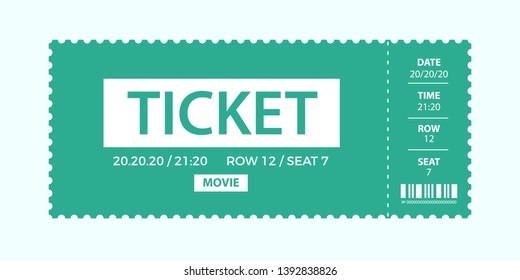 Ticket icon vector illustration in the flat style. Ticket stub isolated on a background. Retro cinema or movie tickets.