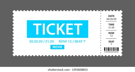 Ticket icon vector illustration in the flat style. Ticket stub isolated on a background. Retro cinema or movie tickets.