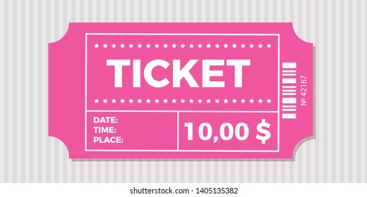Ticket icon vector illustration in the flat style. Ticket stub isolated on a background. Retro cinema or movie tickets.