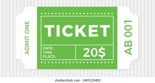 Ticket icon vector illustration in the flat style. Ticket stub isolated on a background. Retro cinema or movie tickets.