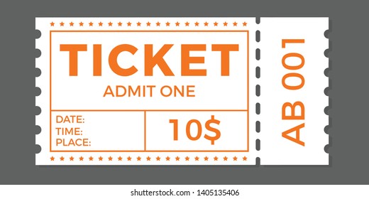 Ticket icon vector illustration in the flat style. Ticket stub isolated on a background. Retro cinema or movie tickets.