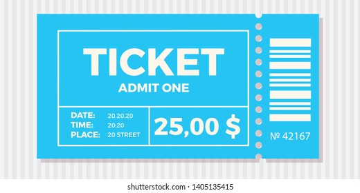 Ticket icon vector illustration in the flat style. Ticket stub isolated on a background. Retro cinema or movie tickets.