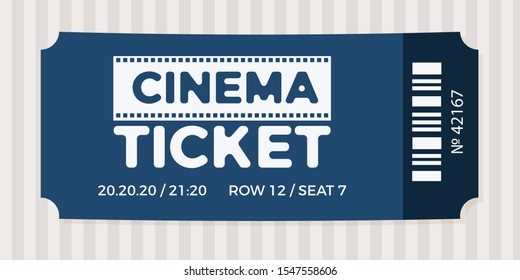 Ticket icon vector illustration in the flat style. Ticket stub isolated on a background. Retro cinema or movie tickets.