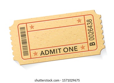 Ticket icon vector illustration in the flat style. Retro ticket stub isolated on a background