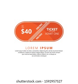 Ticket icon, vector illustration in the flat style. Ticket stub isolated on white background. Retro cinema or movie tickets