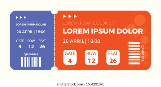 Ticket icon vector illustration in the flat style. Ticket stub isolated on a background. Modern event or movie ticket.