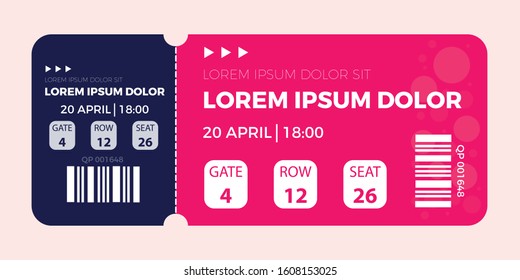 Ticket icon vector illustration in the flat style. Ticket stub isolated on a background. Retro cinema or movie tickets.