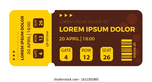 Ticket icon vector illustration in the flat style. Ticket stub isolated on a background.