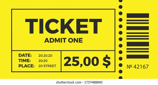 Ticket icon vector illustration in the flat style. Ticket stub isolated on a background. Retro cinema or movie tickets.