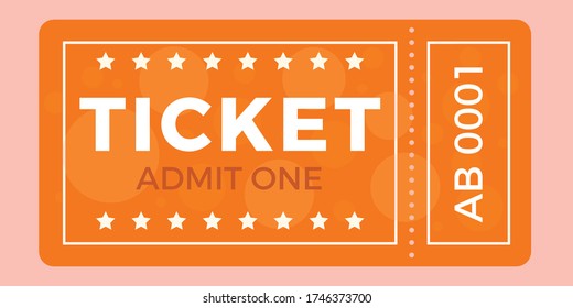 Ticket icon vector illustration in the flat style. Ticket stub isolated on a background. Retro cinema or movie tickets.