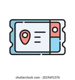 Ticket Icon Vektorgrafik. Flaches Outline Cartoon. Icon-Konzept für Reisen und Tourismus isolierter Premium-Vektorgrafik